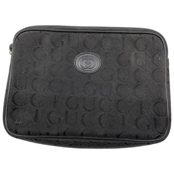 gucci vintage black fabric clutch